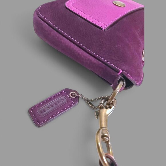 Vintage COACH Y2k Bag in Fuchsia Pink and Purple Nubuck Leather with turnlock - Picture 7 of 9